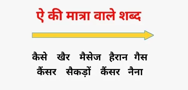 बड़ी ऐ से शुरू होने वाले शब्द Badi a ki matra wale shabd