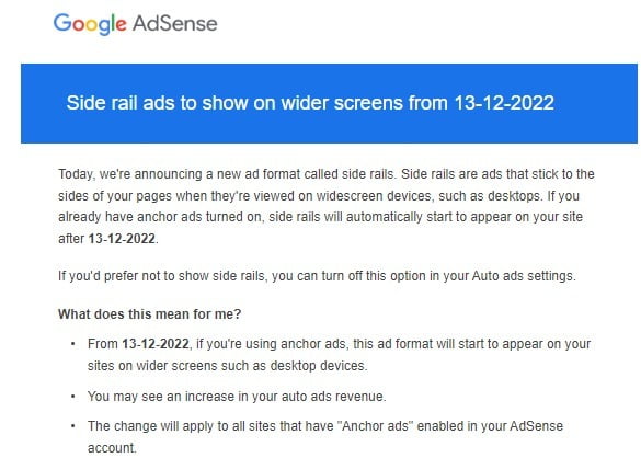 Side rail ads in adsense