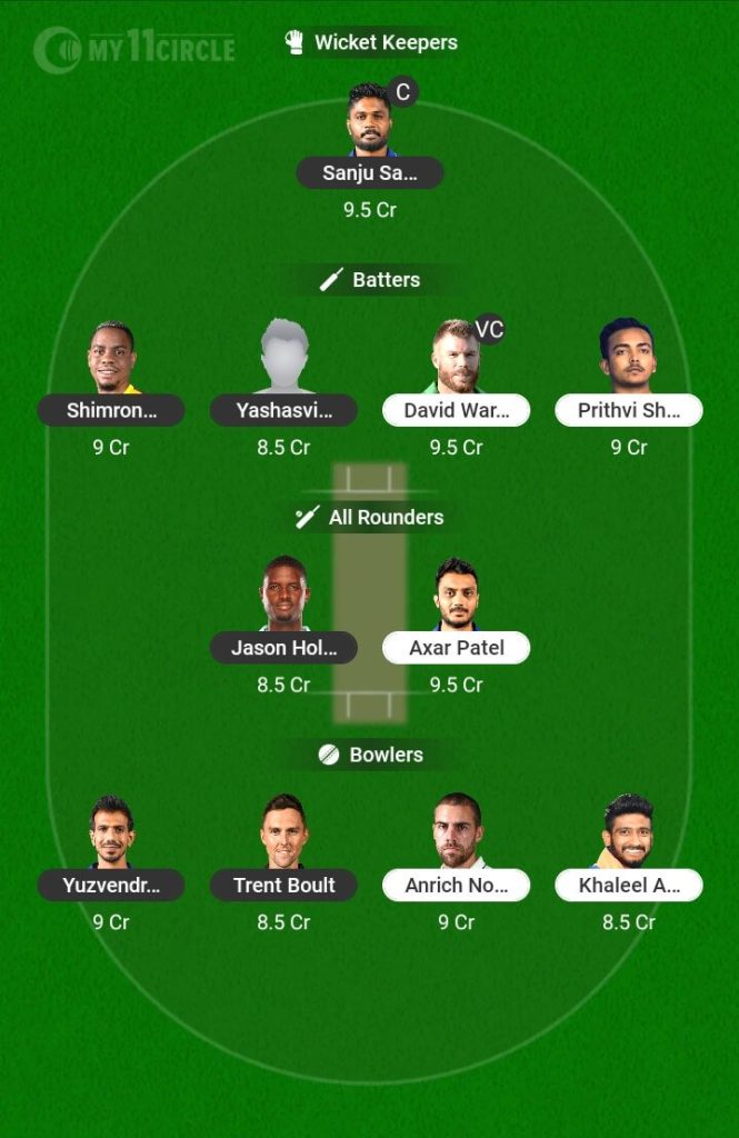 Dream 11 Team Today RR vs DC